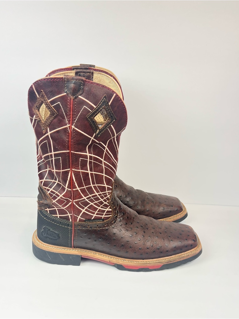 Justin Men's Derrickman 12" Western Work Boot 11D  Soft Toe Ostrich Brown WK4834